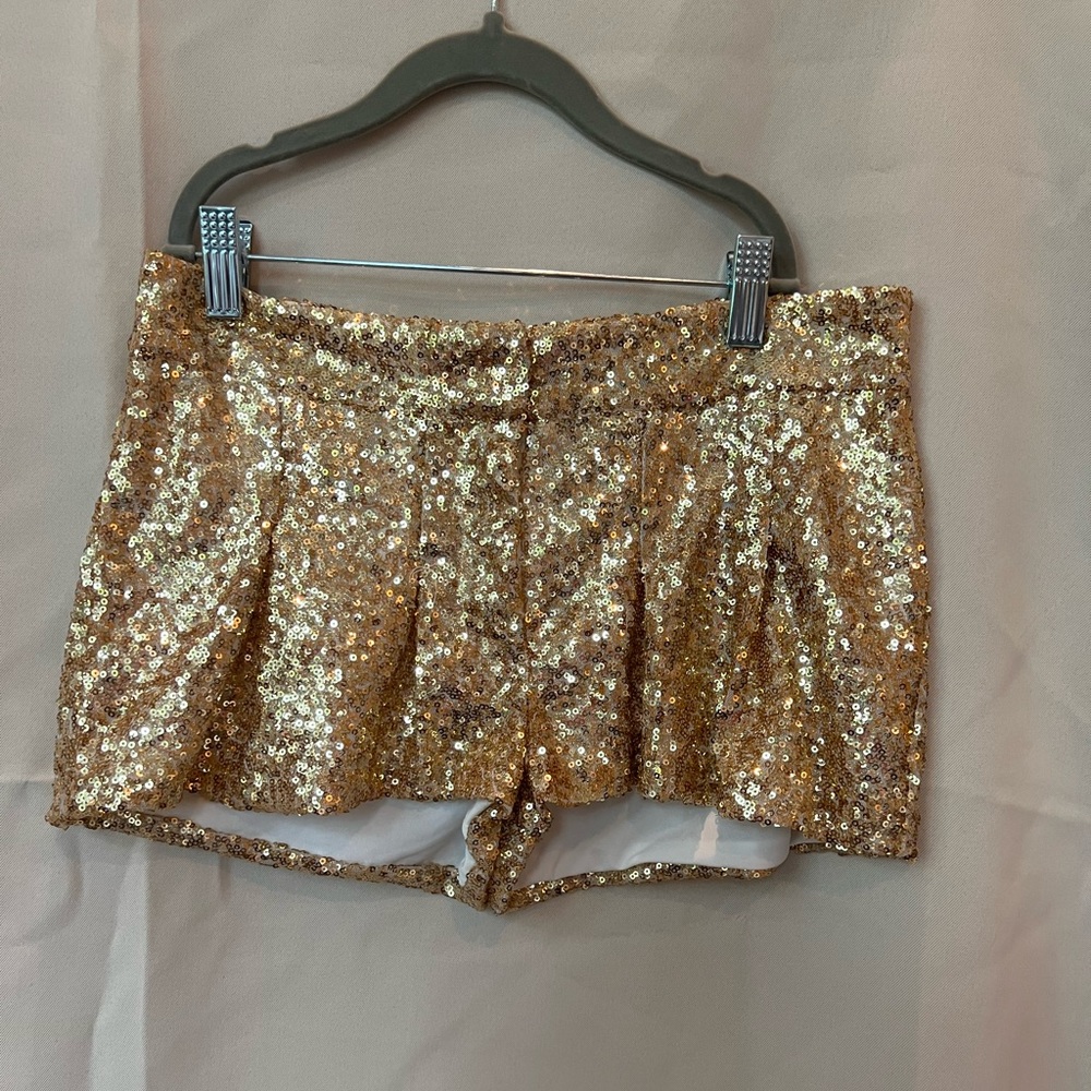 Poof Couture Gold Sequined Mini Shorts (S)